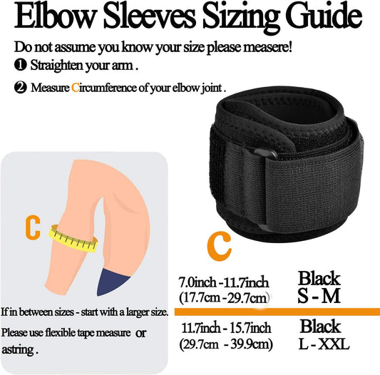 Adjustable Forearm Wraps for Elbow Pain (Black, Size L - XXL)