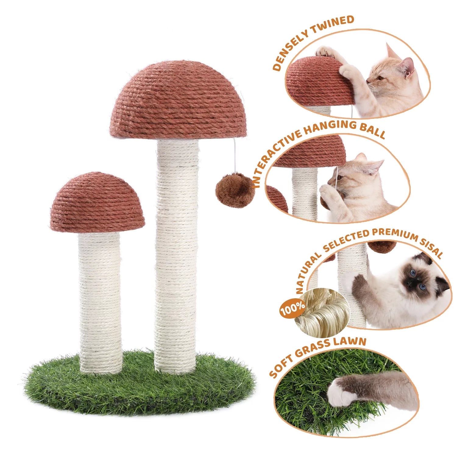 2 Mushrooms Cat Scratching Post 19" - Brown