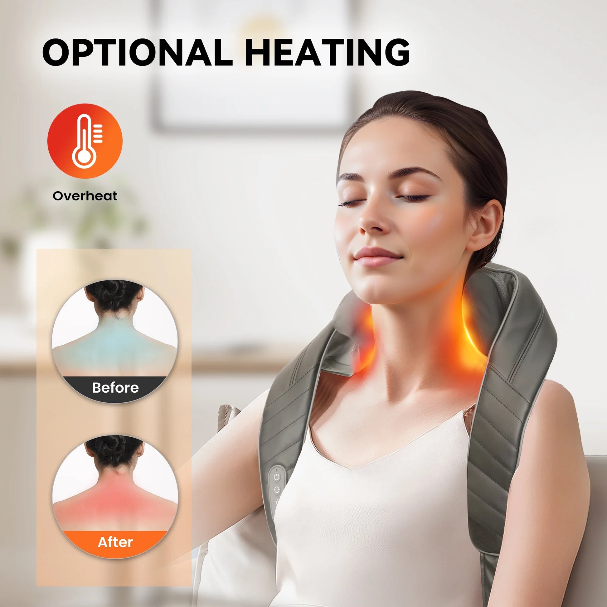 Cordless Shiatsu Neck & Shoulder Massager with Heat for Pain Relief.