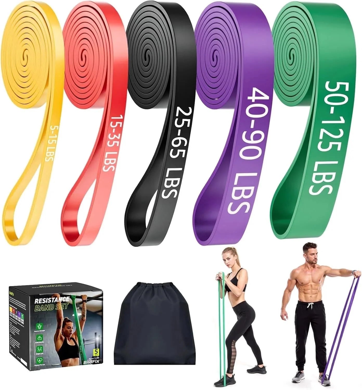 Exercise Bands with 5 Resistance Levels-up to 330 lbs.