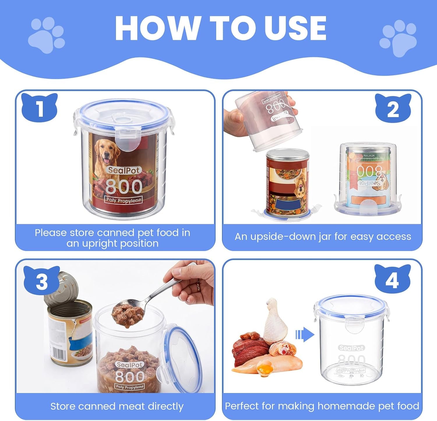 Hushee 3 Pcs Canned Dog Food Storage Container 27oz Airtight PP Canister 