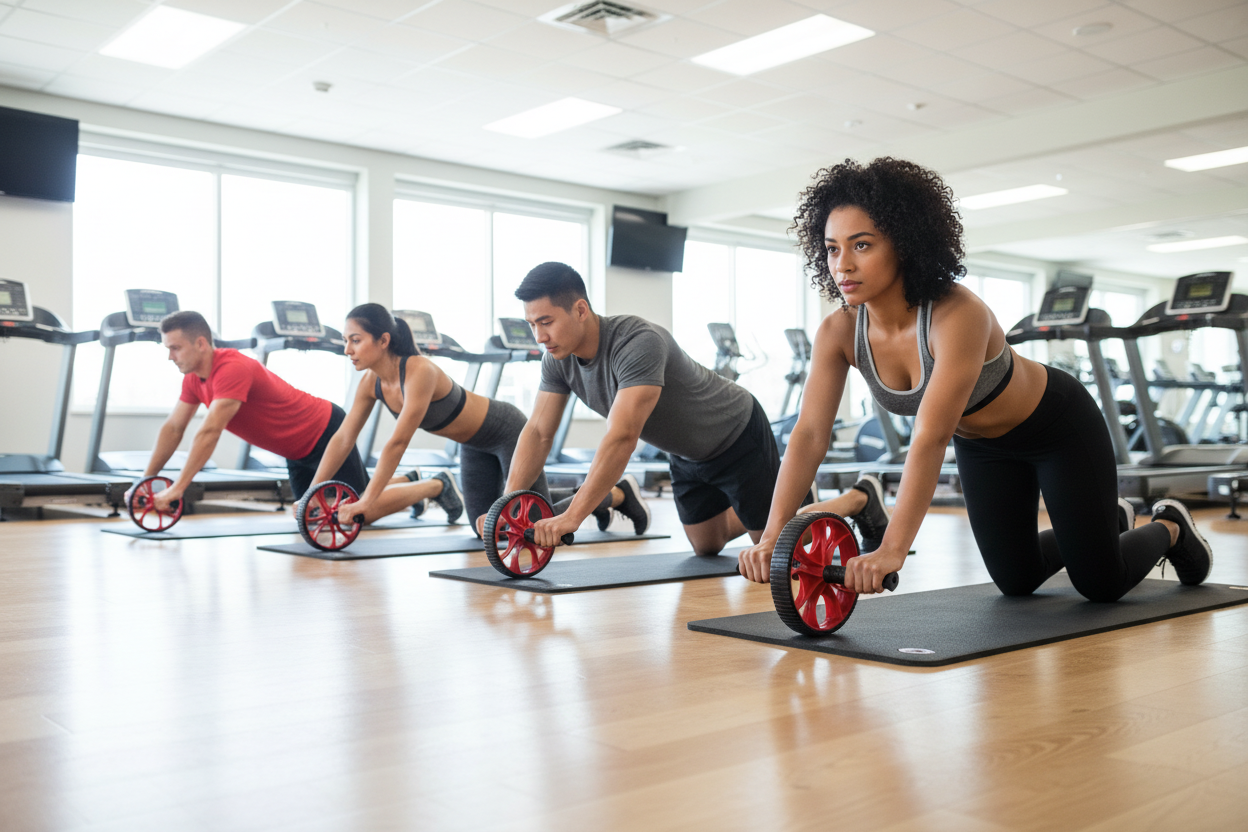 Diverse People Using CAP Barbell Ab Wheel at Gym