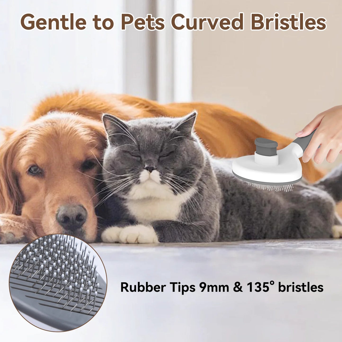 Cat & Dog Grooming Brush, Perfect for All Coat Types – Gray