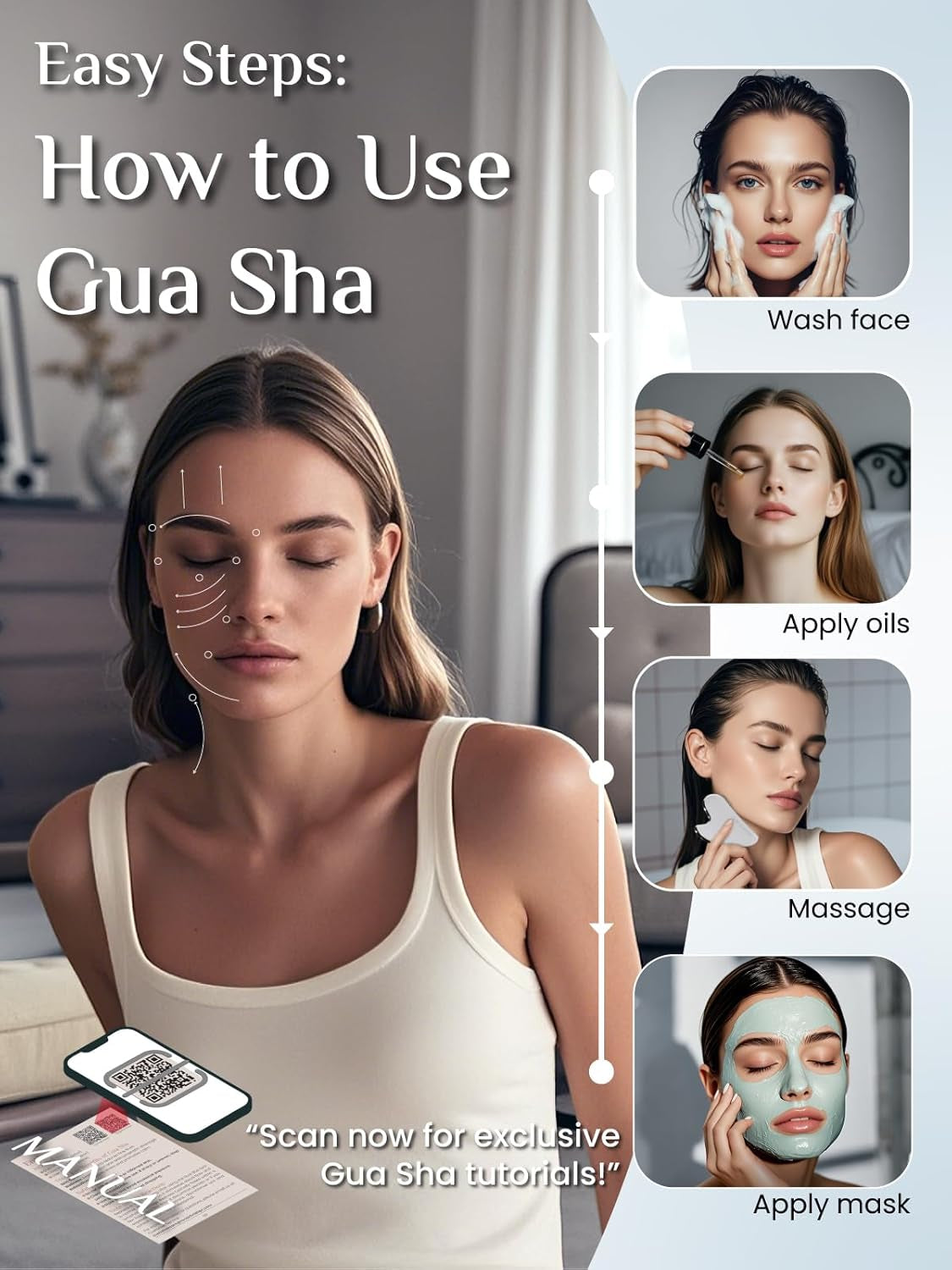 Gua Sha Facial Massage Tool, Skin-Care (Silver)