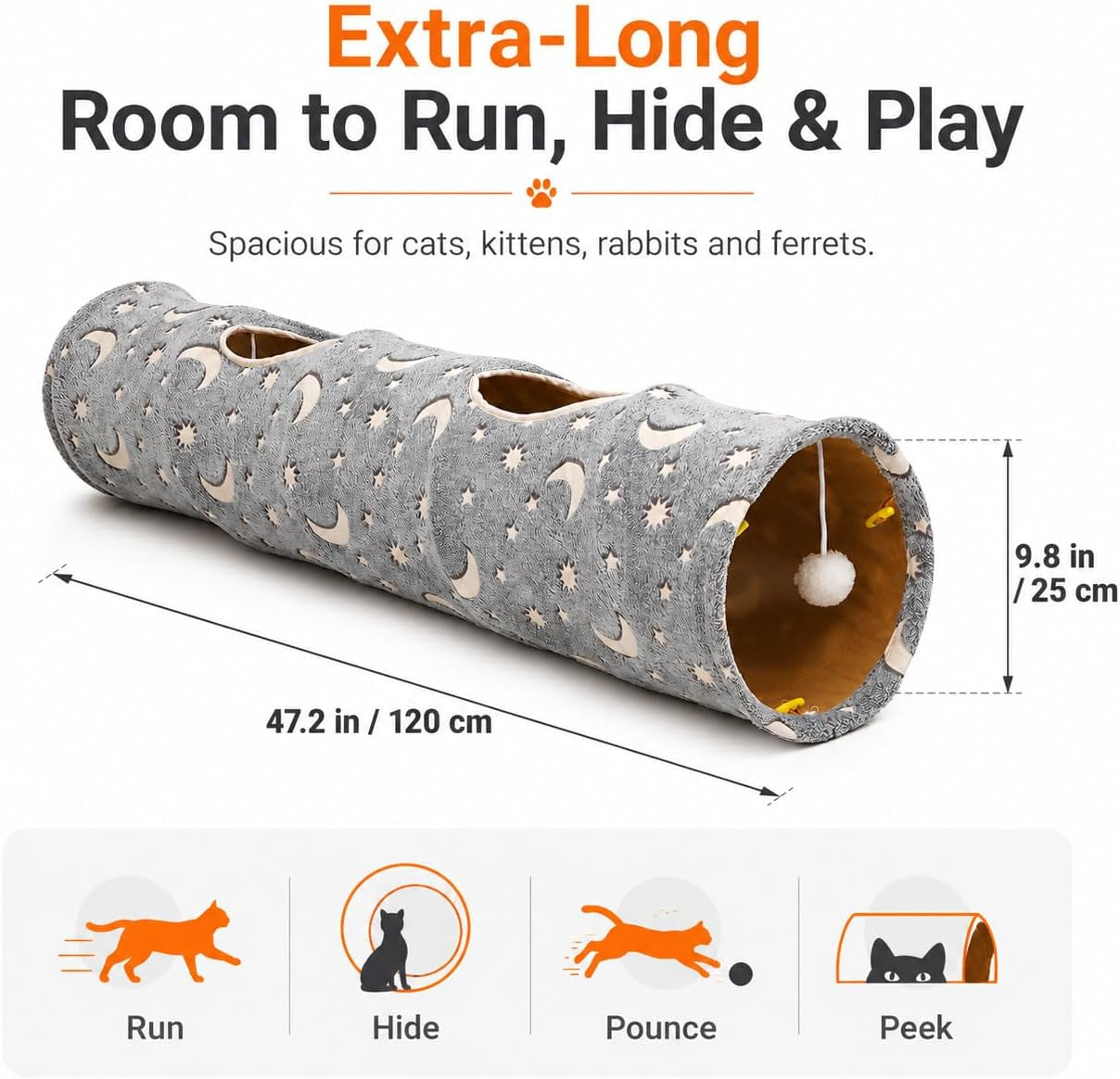 Cat Tunnel Tube with Plush Ball Toys Collapsible 
