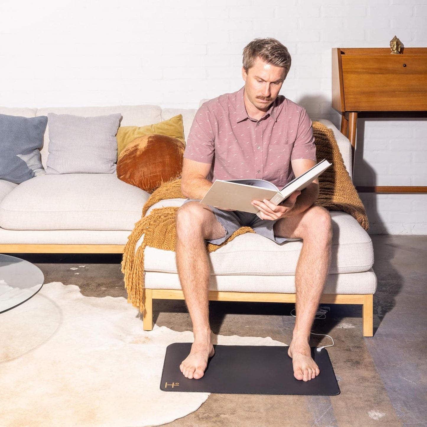 HOT HAVEN Grounding Mat for Feet, Desk & Bed | 24"x16" Non-Slip Backing (White Logo)