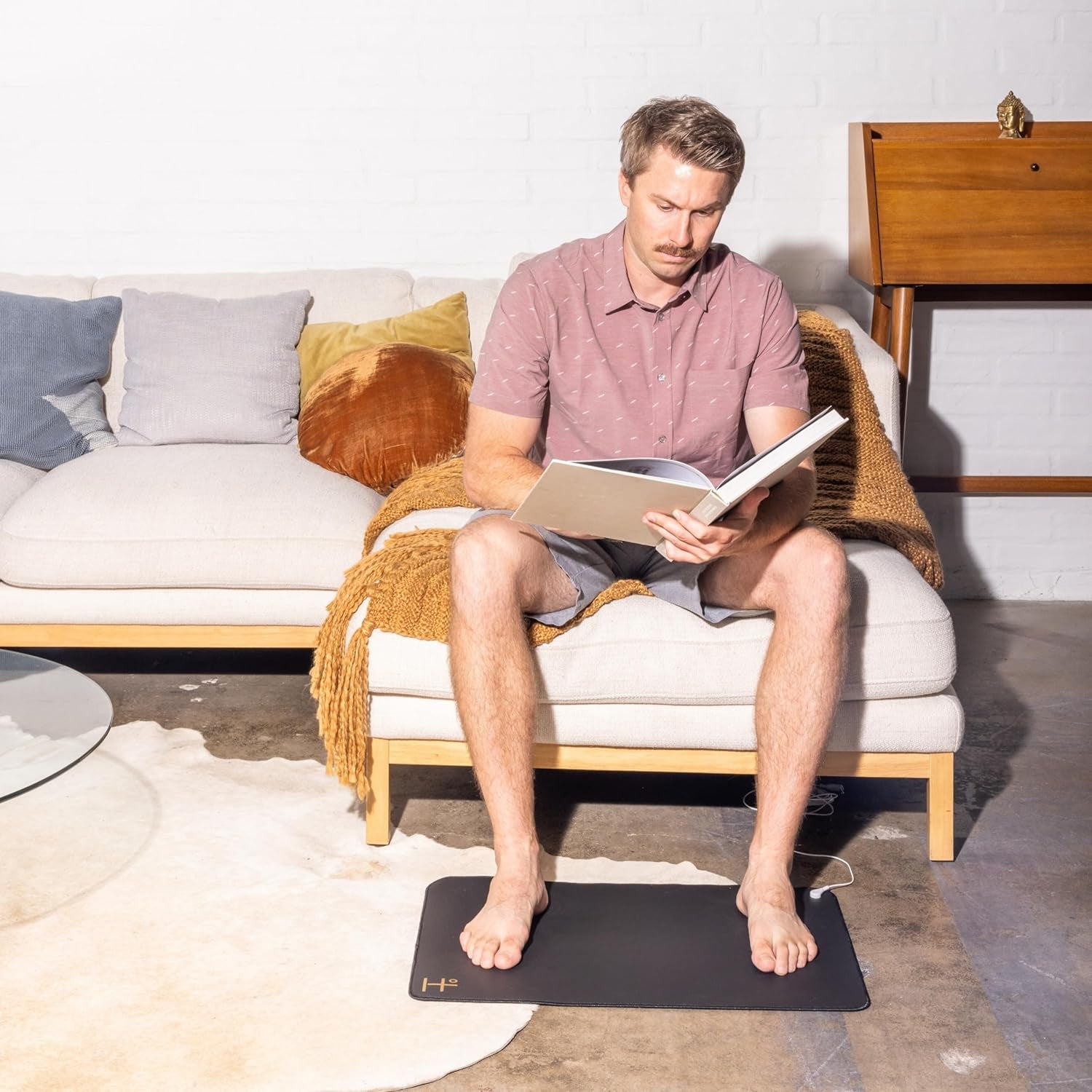 HOT HAVEN Grounding Mat for Feet, Desk & Bed | 24"x16" Non-Slip Backing (White Logo)