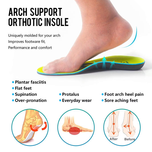 Arch Support Orthotic Insoles - 2 Pairs for Men