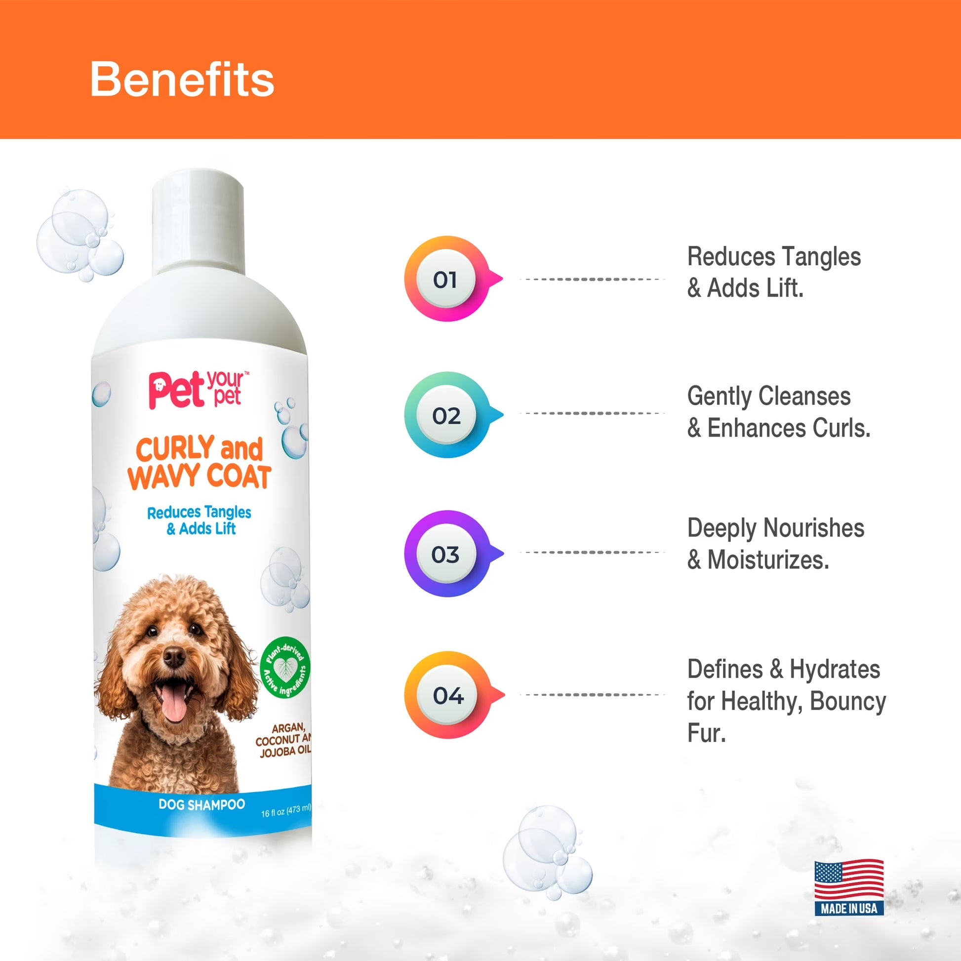 Natural Dog Shampoo for Curly & Wavy Coats - 16 oz