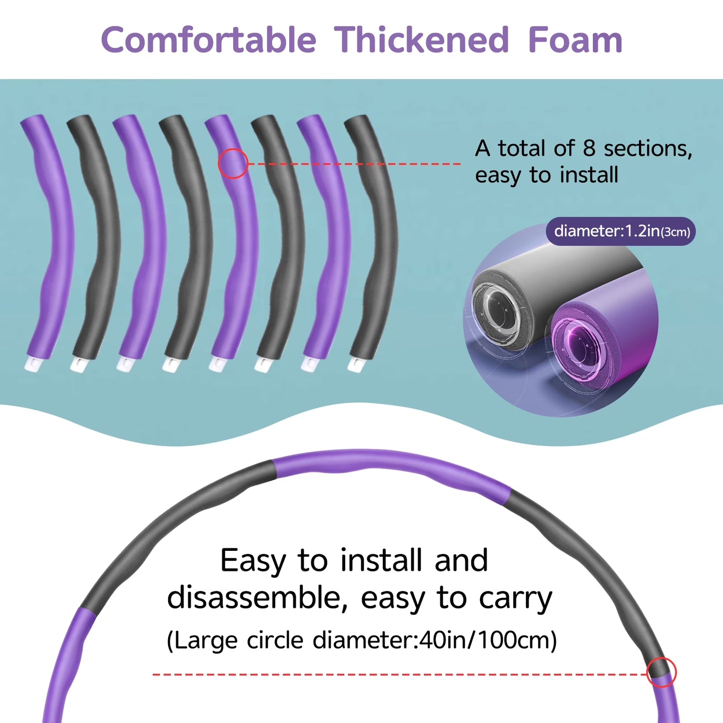 Exercise Hula Hoop with 8 Detachable Sections-(Purple/Gray)
