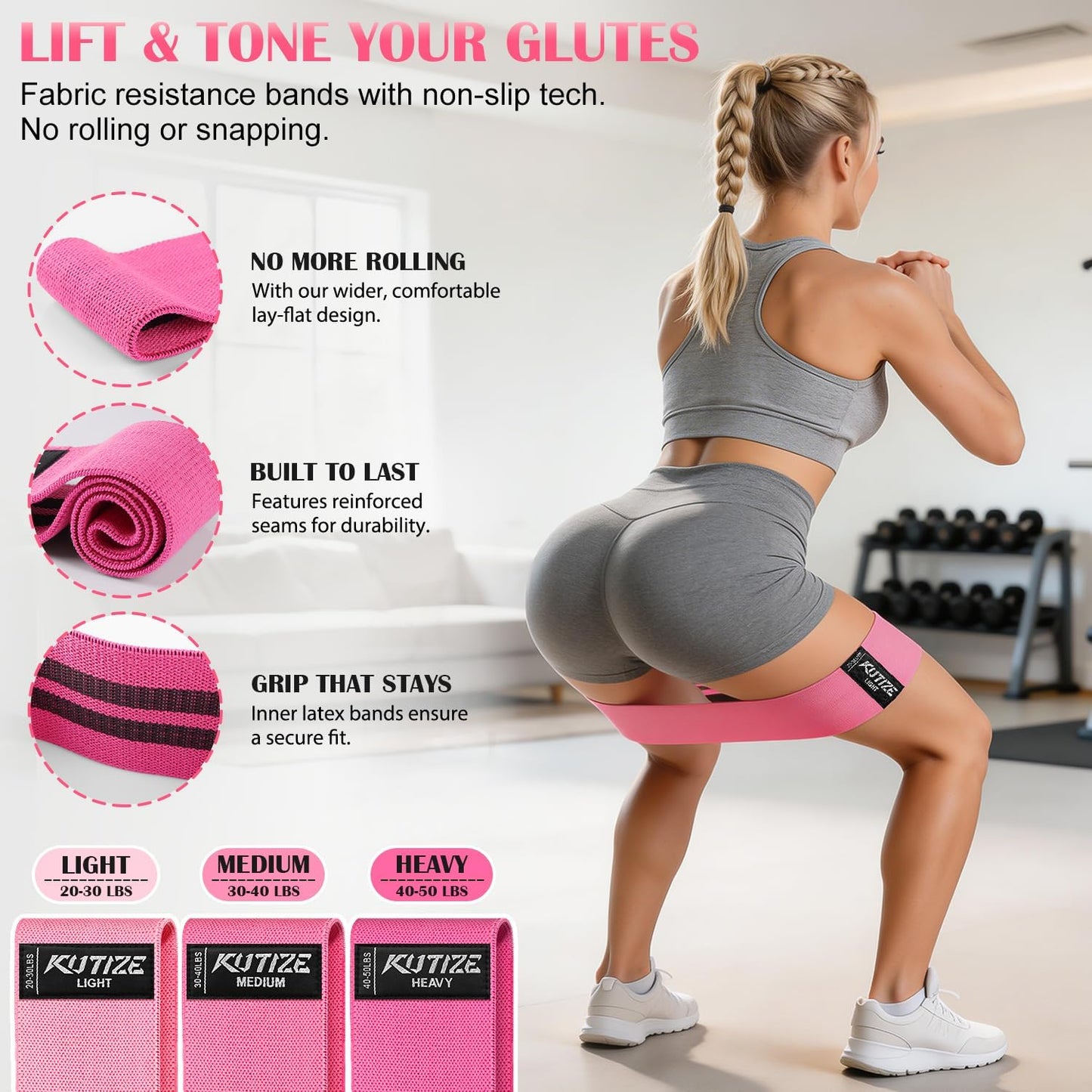 KUTIZE 2 in 1 Fabric Exercise Bands for Core.