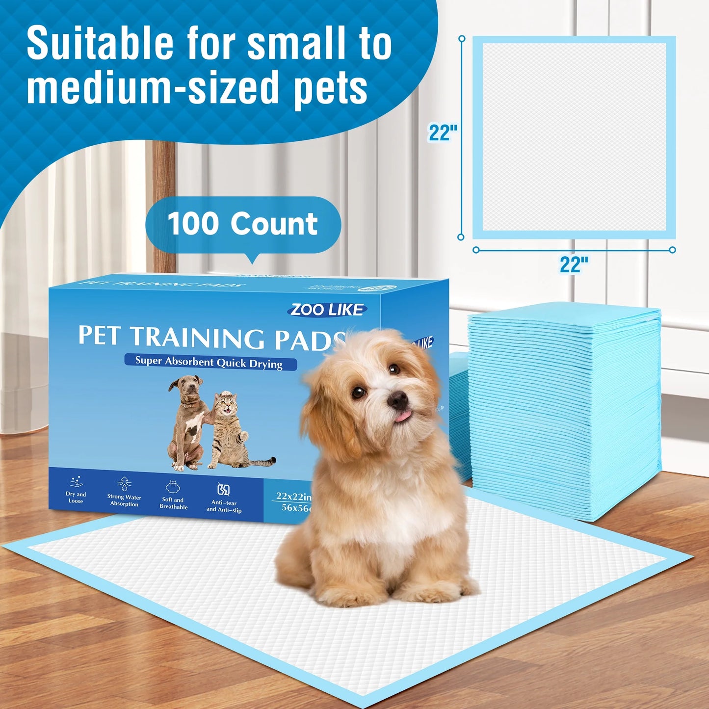 L Puppy Pads Dog Training Pads, 22"x 22", 100 COUNT