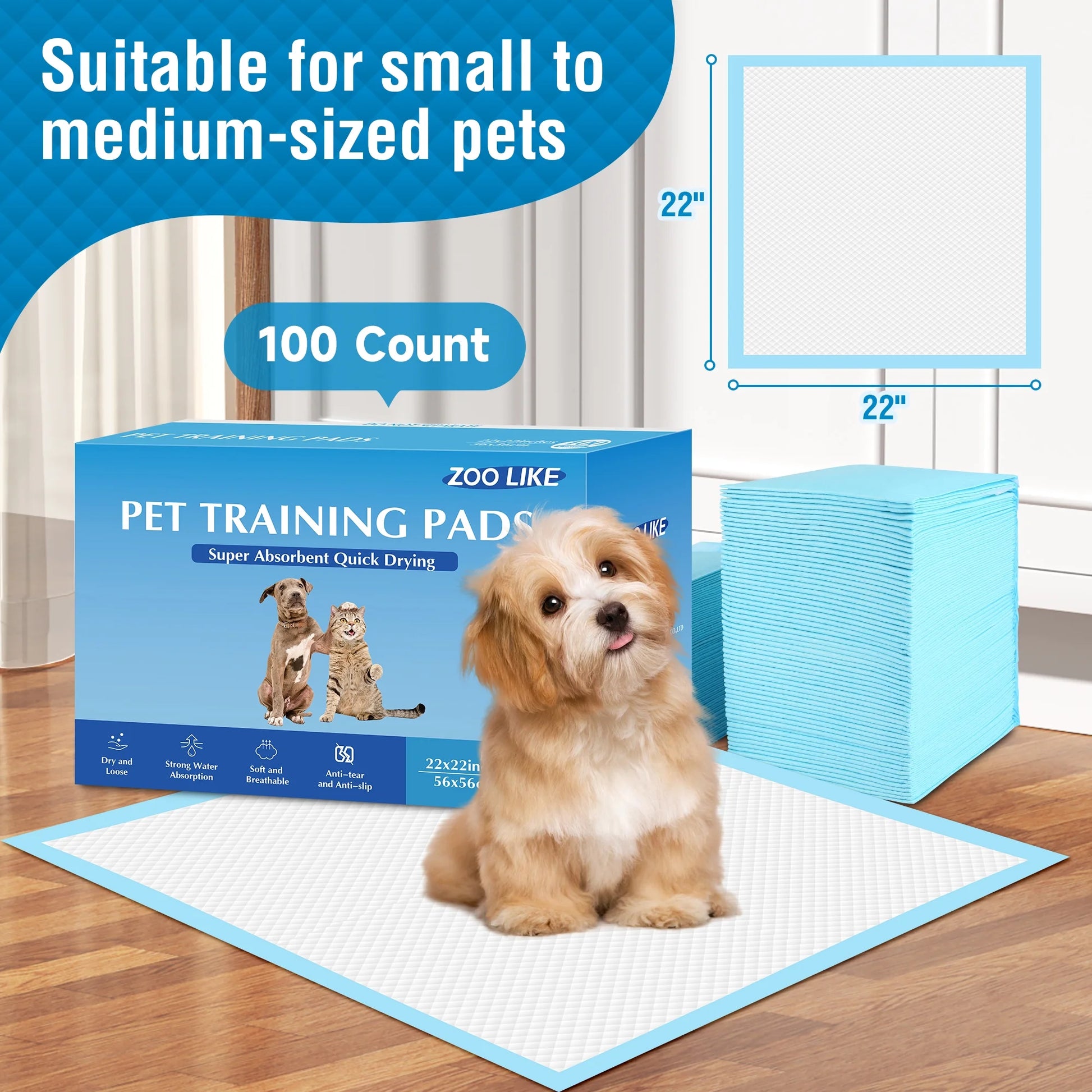 L Puppy Pads Dog Training Pads, 22"x 22", 100 COUNT