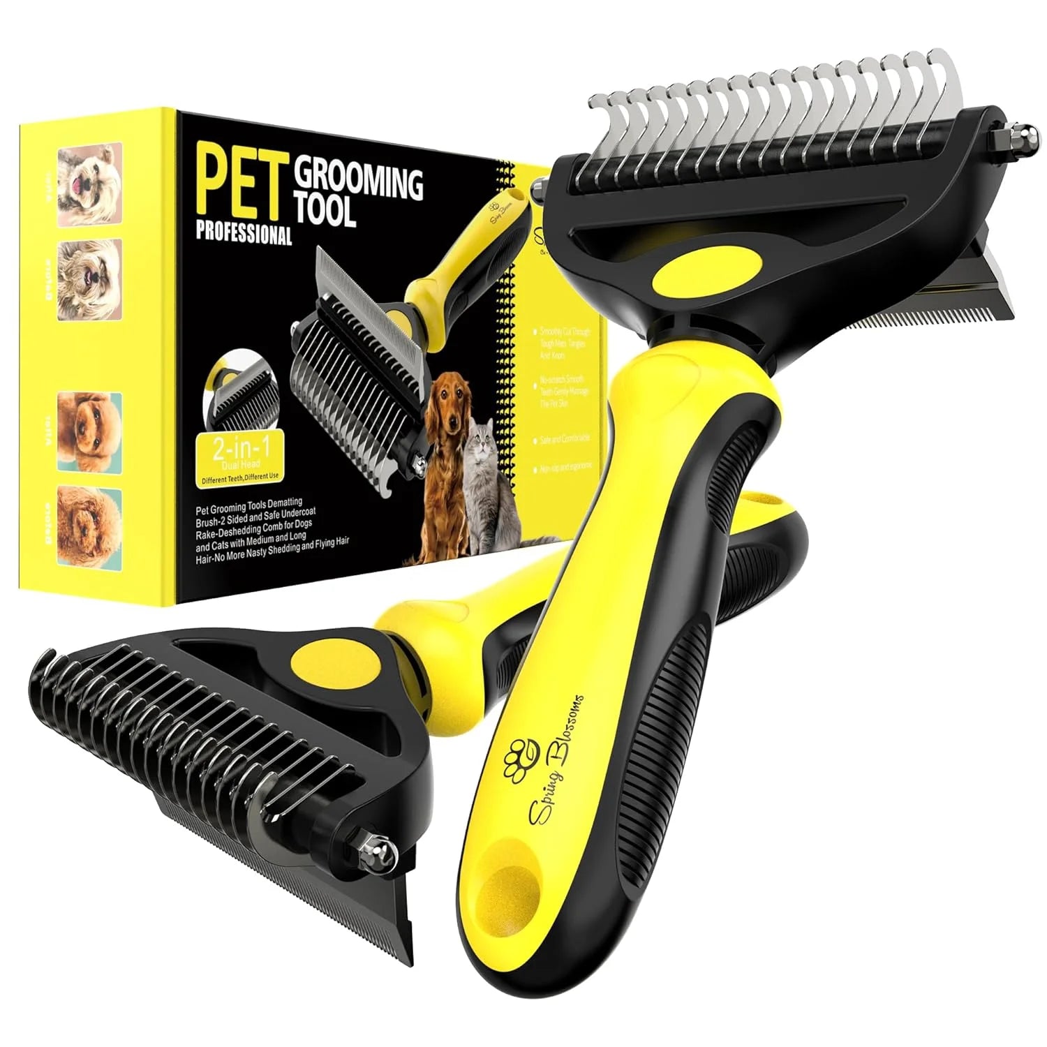 2 in 1 Professional Grooming Rake for Cats & Dogs 