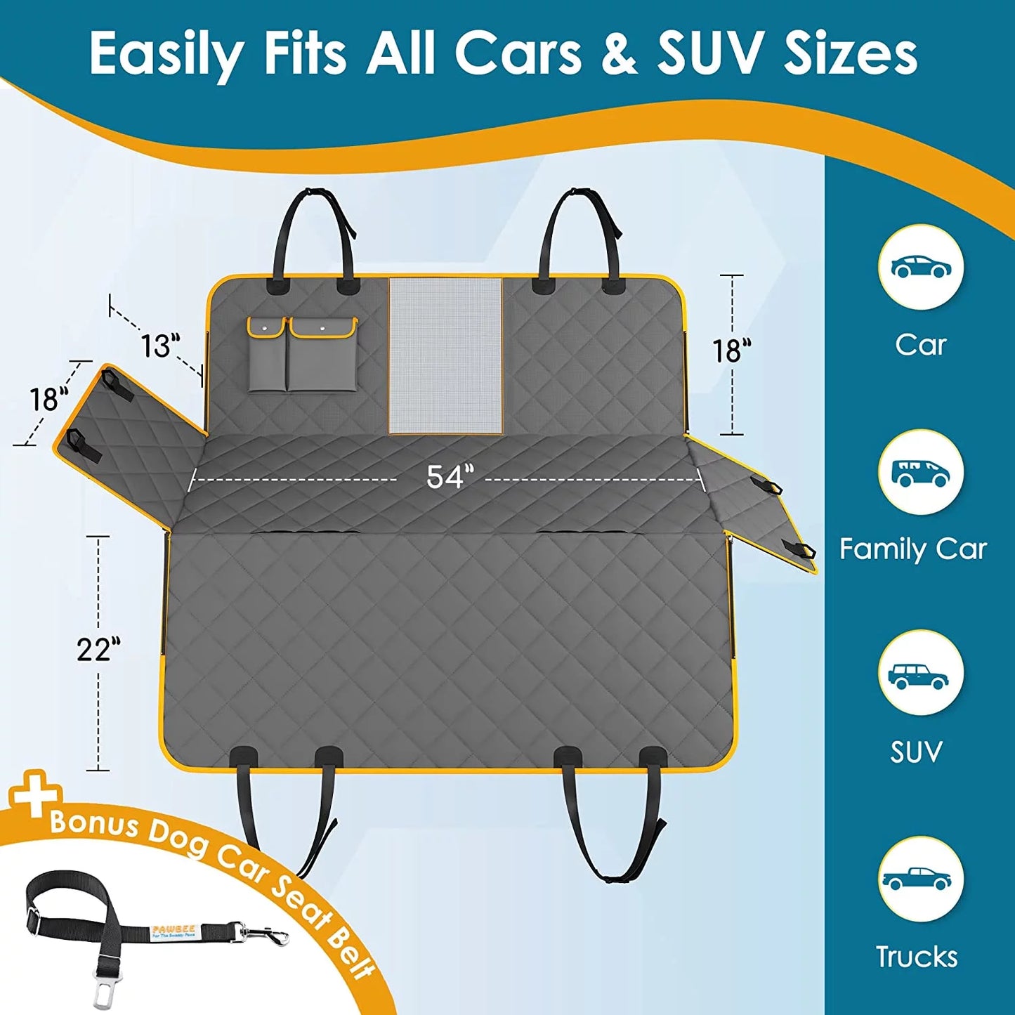 Dog Car Seat Cover, Waterproof & Nonslip Back Seat 