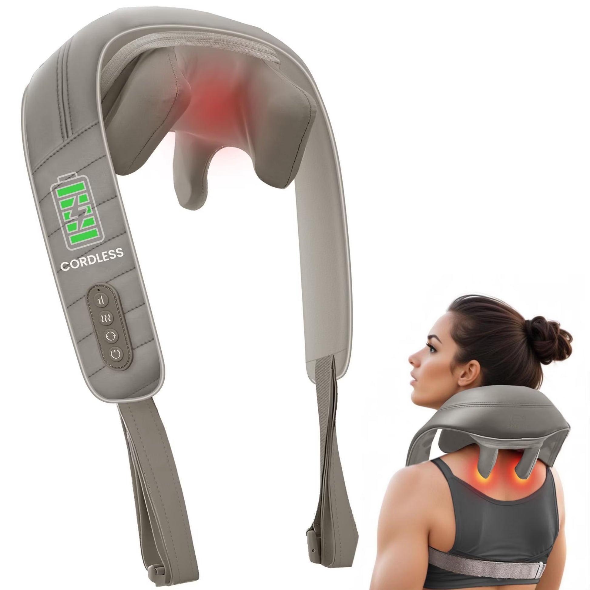Cordless Shiatsu Neck & Shoulder Massager with Heat for Pain Relief.