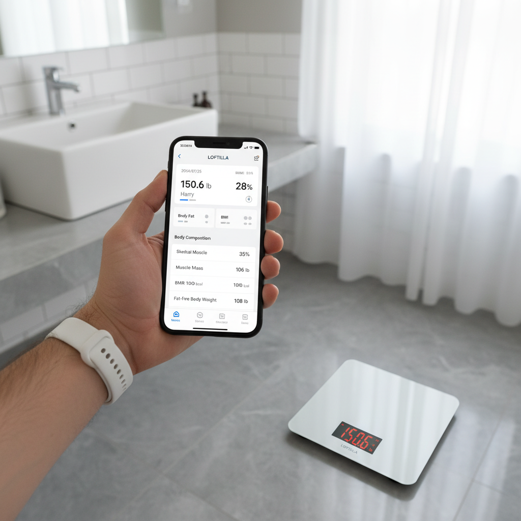 Person checking weight data on phone