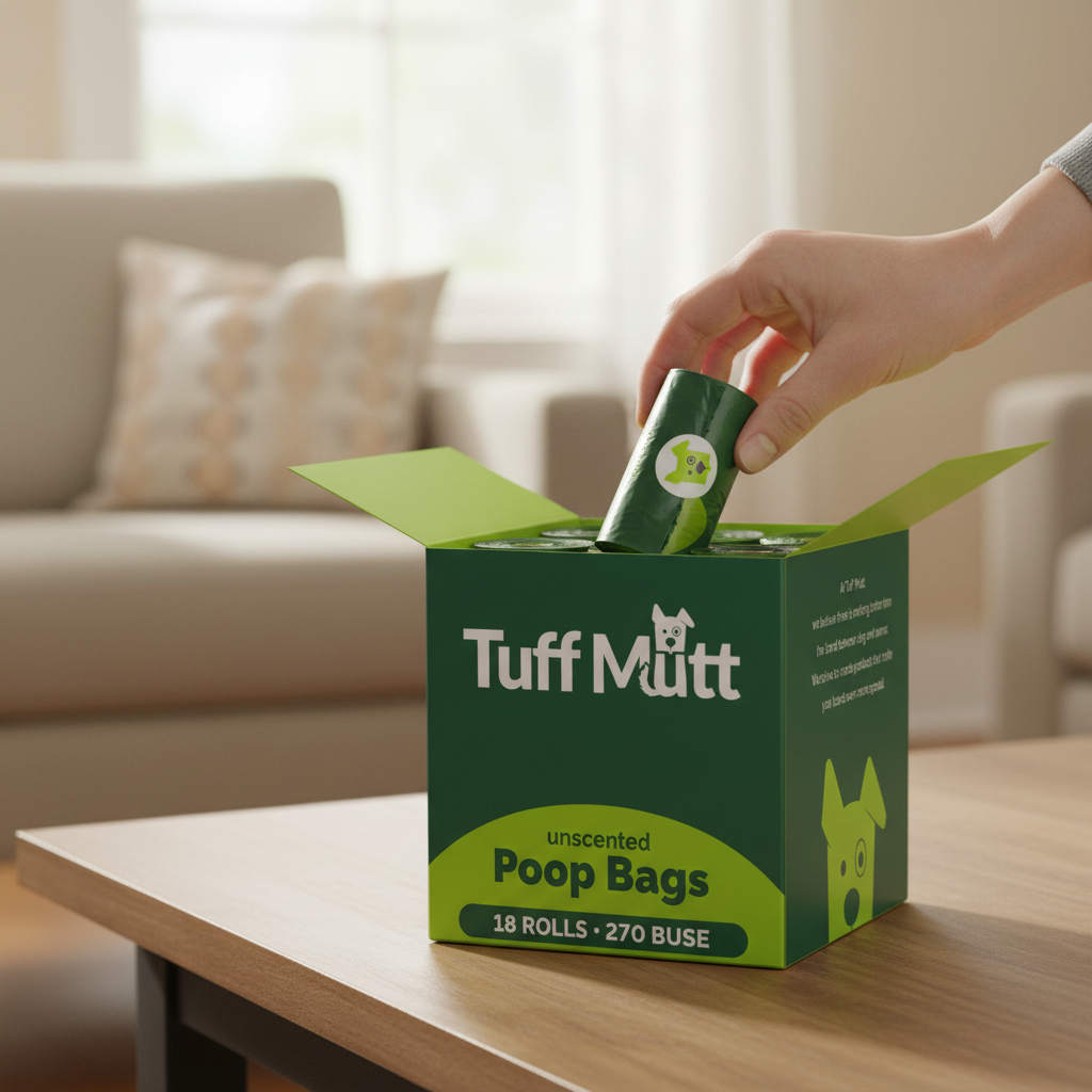 Person picking bag from Tuff Mutt box