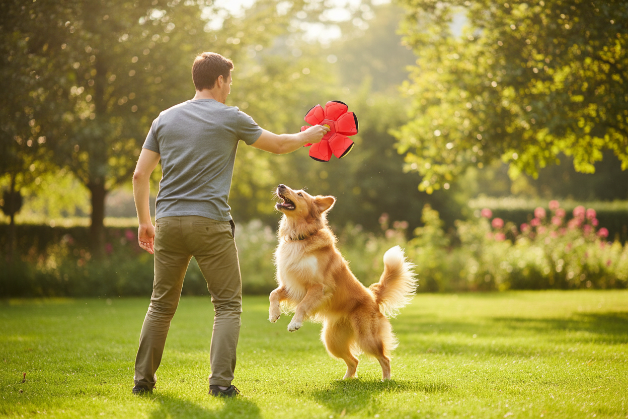 Person throwing flying disc to dog