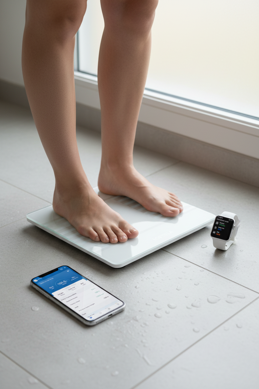 Person using scale with app