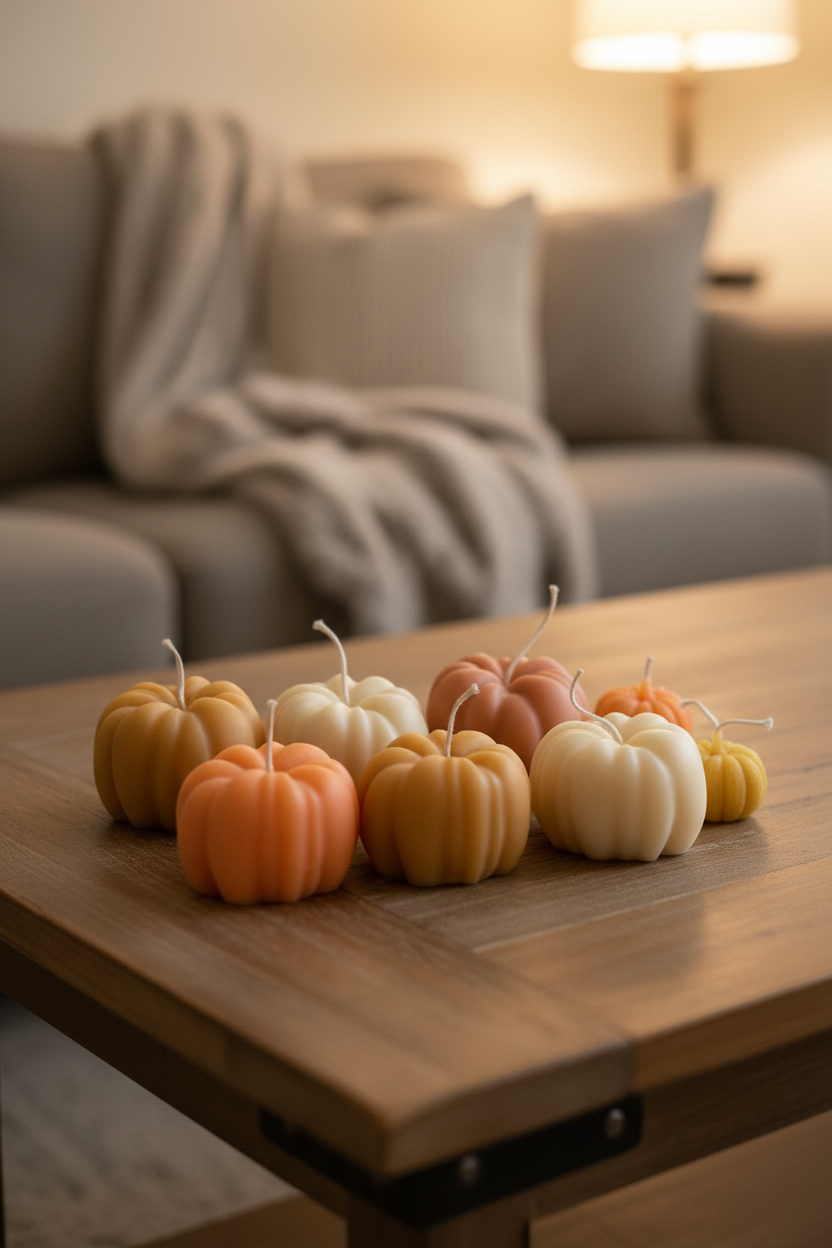 Pumpkin Candles on Living Room Table