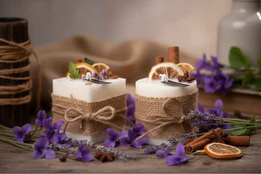 Two candles with ingredients