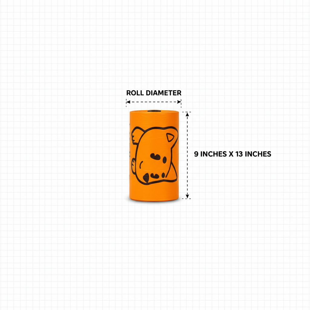 Watreeco poop bag roll with measurements