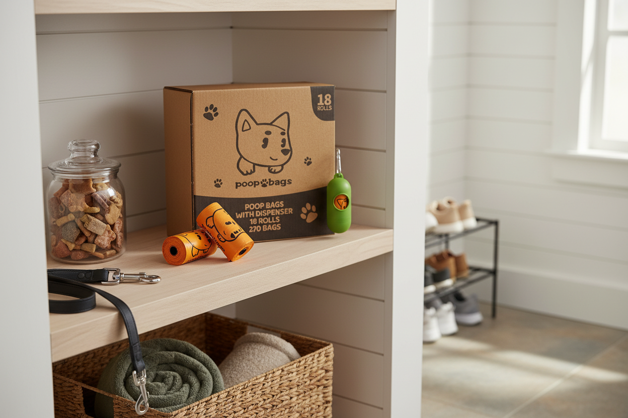 Watreeco poop bags in home cabinet